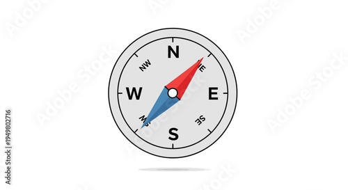 Compass Navigation Tool with Red and Blue Needle on White Background
