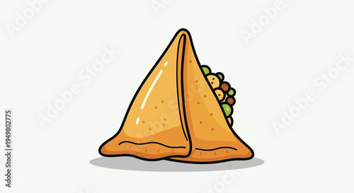Crispy Golden Samosa Cartoon Illustration - Delicious Indian Snack