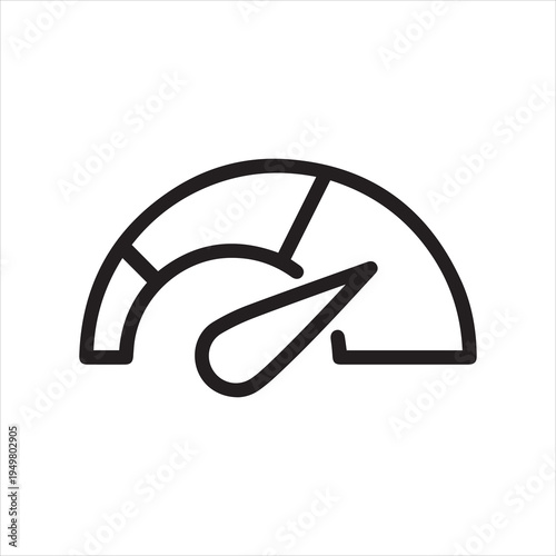Speed performance gauge, linear icon. Measures velocity, acceleration, performance metrics, or system load. Editable stroke.