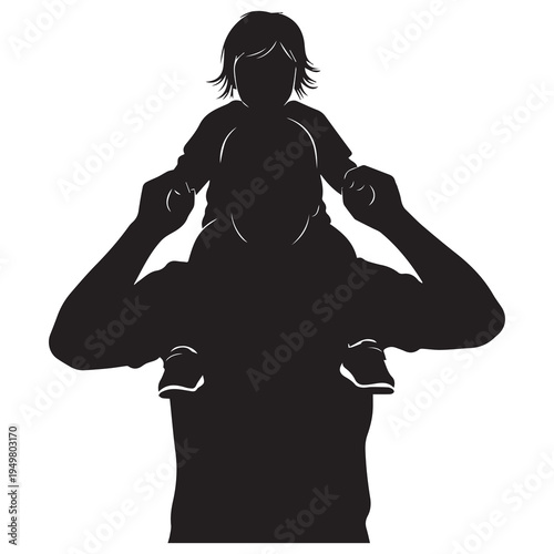 Black silhouette of a man carrying a child on his shoulders