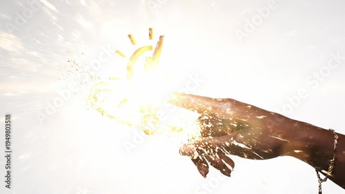 A close-up of a hand pointing at a glowing spark icon resembling a light bulb against a minimalist background, suggesting ideas and creativity