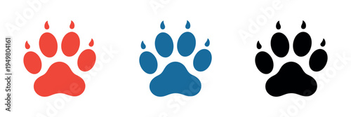 Animal paw icon design in flat style vector illustration isolated for pet shop branding, veterinary services, wildlife symbol graphics, footprint logo concept, and interface elements
