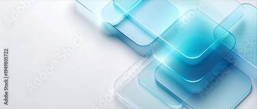 Abstract blue minimal background with glass rectangle geometry layer overlap transparent modern technology pattern clean gradient texture futuristic style calm mood design layout web banner copy space