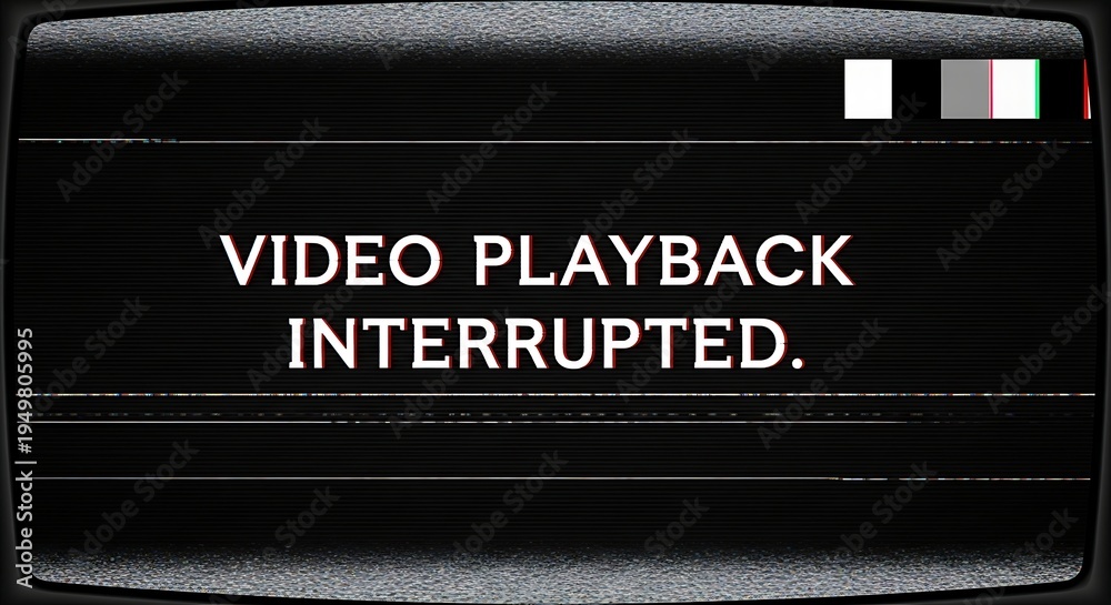 Obraz premium Old tv screen with static shows ' playback interrupted' message.