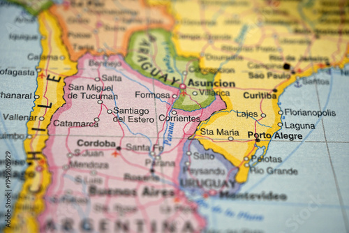 Corrientes Argentina – World Map Location with Defocused Background