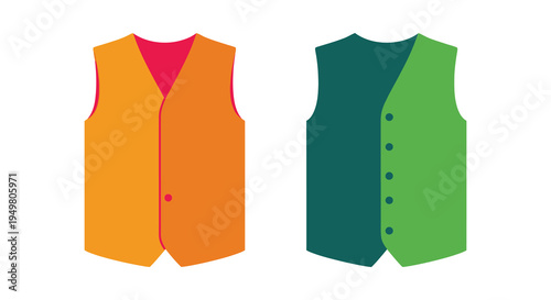 Two colorful vests one orange and one teal displayed against a white background silhouette high quality