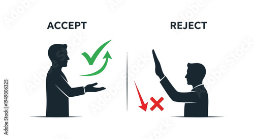 Acceptance and rejection depicted with figures and symbols a contrasting visual representation silhouette high quality professional