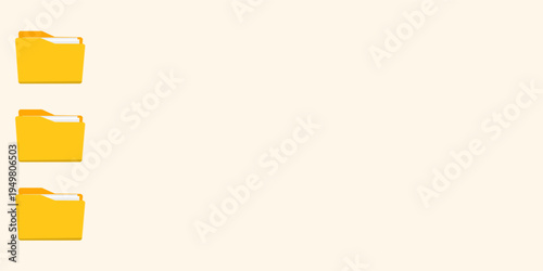 Open folder and close folder. Yellow folders with documents. Folders icons isolated on white background. Vector set