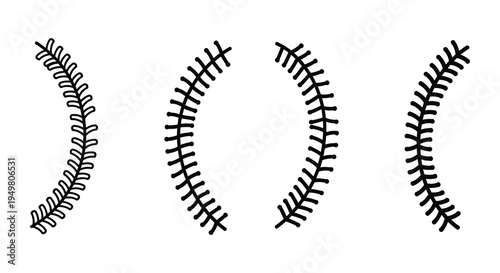 Four curved jagged lines resembling stitches or spines presented as a dark silhouette high quality professional