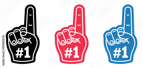 Foam finger hand icon showing number one gesture for sports fans cheering team spirit competitions victory celebration sporting event symbol in minimalistic vector illustration isolated design