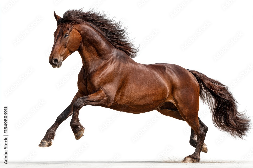 Obraz premium Brown Horse Running Galloping Freely Outdoors.