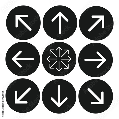 8 side arrow on round button icons. Many ways directional arrow icon set. Next, left, right, up, down. Vector illustration. Free Download 8 side arrow on round button icons. Many ways directional arrow icon set. Next, left, right, up, down. Vector illustration. - GFXLoad