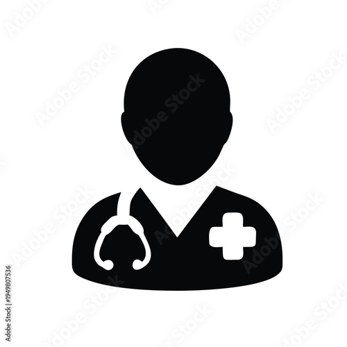 Doctor Avatar Icon with Stethoscope, Medical Professional Healthcare Solid Vector Illustration