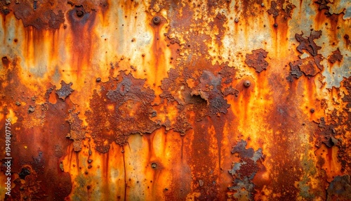 Rusty metal surface with peeling paint and corrosion