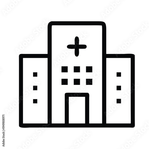 Hospital Building Line Icon, Medical Center Healthcare Clinic Outline Vector Illustration
