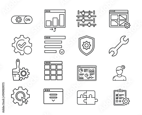 Business System and Settings Line Icon Set