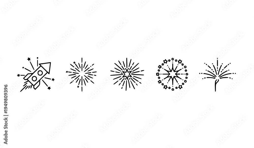 Obraz premium Firework explosion outline icons vector celebration spark burst symbols editable stroke line set