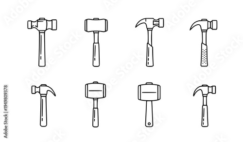 Hammer line art icon set vector outline construction tools illustration editable stroke design