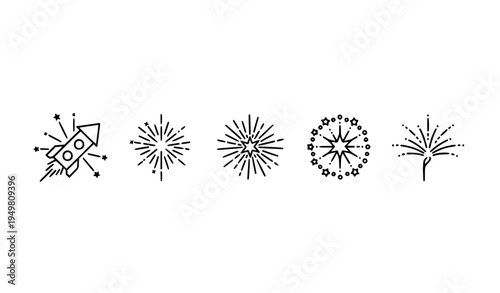Firework explosion outline icons vector celebration spark burst symbols editable stroke line set