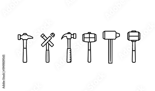 Hammer outline vector icons line art construction and carpentry tools minimal illustration