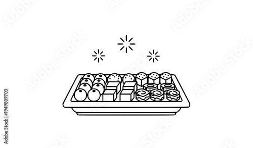 Eid sweets plate outline icon vector festive dessert platter minimal line illustration