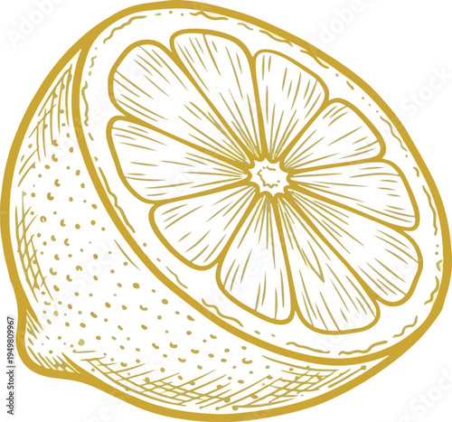 Lemon slice or half line icon vector illustration. Hand drawn outline citrus with peel in yellow color. Amalfi or Sicily emblem of ripe lemon drawing in ink doodle style. Isolated design element.