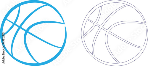 A blue and black line art illustration of two basketballs side by side