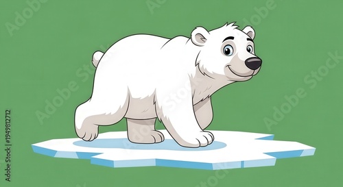 Adorable Polar Bear Cub Walking on Ice with a Soft Green Background