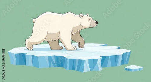 Adorable Polar Bear Walking Across Melting Ice Floe in Arctic Environment