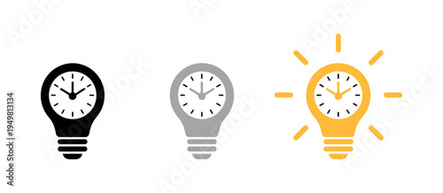 Light bulb with clock inside icon design representing time concept inspiration scheduling and deadline idea in flat vector illustration