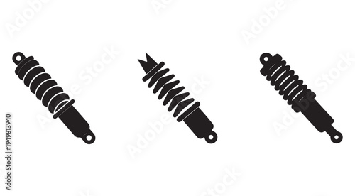 Set of three black shock absorbers with different designs  coil springs and dampers for vehicle suspension systems