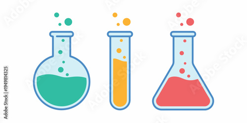 Chemical tube collection with laboratory glass test tubes containing colored liquids in vector illustration isolated for chemistry research science experiment medical testing and laboratory design