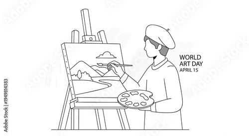 Vector illustration of artist painting on canvas for World Art Day
