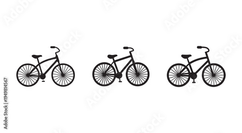 Three bicycle silhouettes in different positions on white background  bike icons