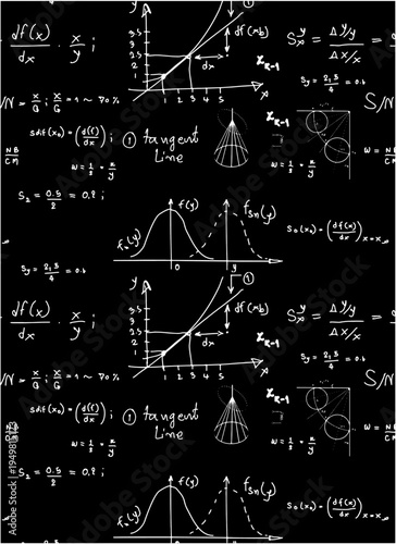 Foto Seamless Pattern of Hand-Drawn Mathematical Equations and Graphs