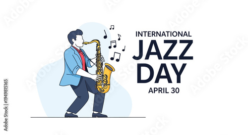 Vector illustration of man playing saxophone on International Jazz Day