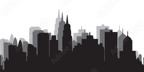 Modern Cityscape Silhouette with Skyscrapers and Urban Buildings.