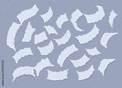 White Torn Paper Scraps Collection with Ragged Edges for Collage Design and Realistic Note Backgrounds