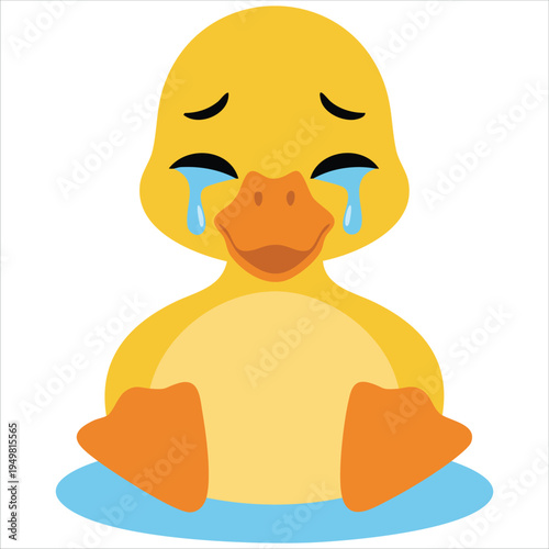 Tiny fluffy yellow duckling crying with big tears on white background vector illustration