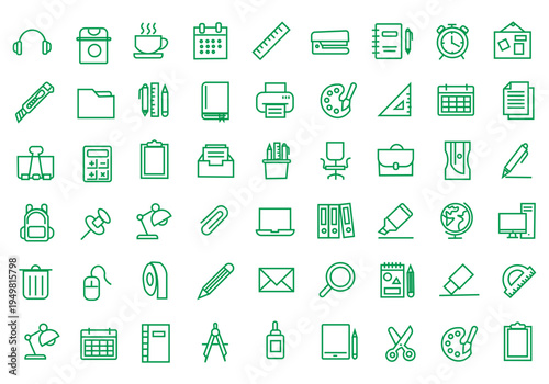 School stationary icon set. Editable line icons. Vector illustration.