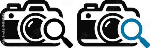 写真を検索・確認するカメラのアイコン｜画像検索・拡大のシンボル Camera Search Icon – Photo Search and Zoom Symbol
