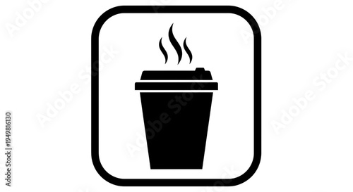 Black and white vector icon of a steaming disposable coffee cup, perfect for takeaway beverage concepts