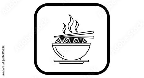 Delicious Hot Steaming Noodles in a Bowl with Chopsticks - Simple Line Art Icon