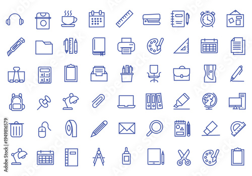School stationary icon set. Editable line icons. Vector illustration.
