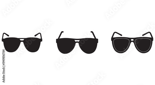 Three pairs of sunglasses with different frame styles isolated on white background for fashion and accessory designs  eyewear collection