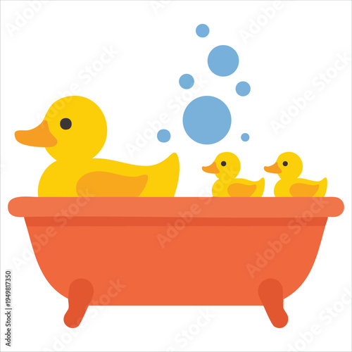 Ducks in bath icon set for greeting cards and invitations flat design style vector illustration