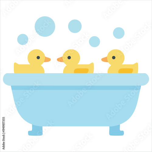 Rubber ducks in bathtub for banners and logos flat design style vector illustration