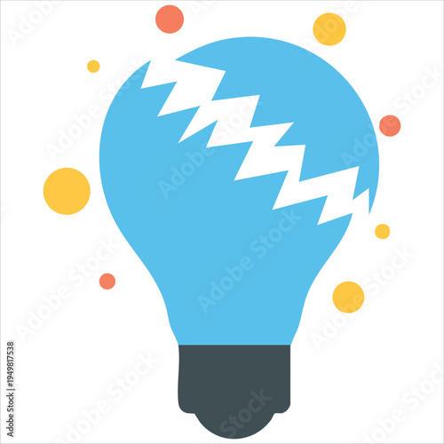 Faulty lamp with electric sparks flat vector illustration for innovation challenges isolated on white background