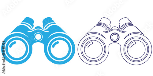 A pair of colorful binoculars with a blue and black line drawing