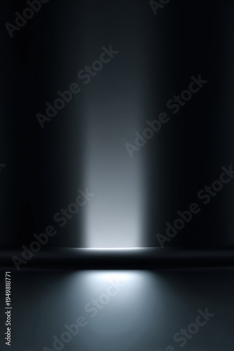 Cool blue studio spotlight column with reflective platform and moody dark backdrop for product showcase design poster background and cinematic lighting compositions